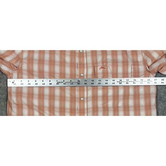 Simms Big Sky Fishing Shirt Men’s S Orange Plaid Pearl Snap Short Sleeve Vented - Picture 9 of 10